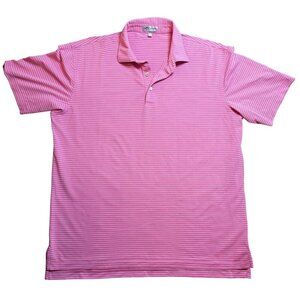 Peter Millar Lightweight Summer Comfort Pink & White Striped Polo Shirt Large